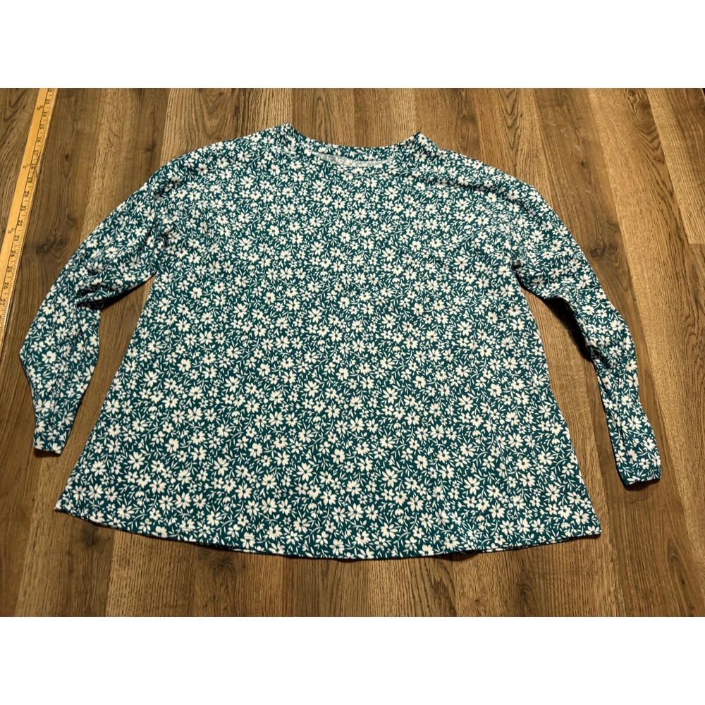 Denim & Co. Shirts Women Size S Green Floral Long Sleeve Comfort Zone Top